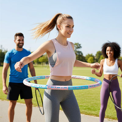 2 femmes 1 homme avec hula hoop