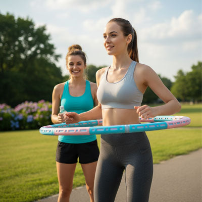 femme top gris fait du hula hoop
