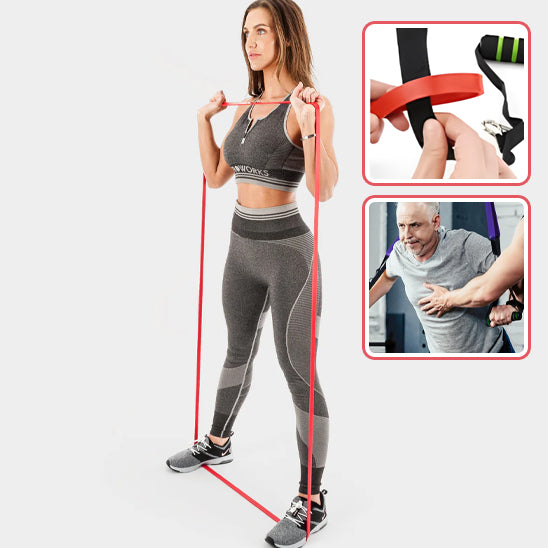 femme travail haut dos epaule avec elastique musculation