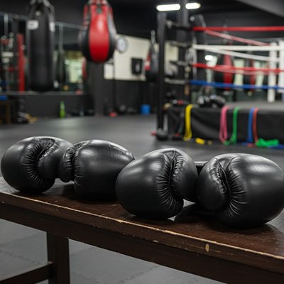 Gant de boxe sur banc